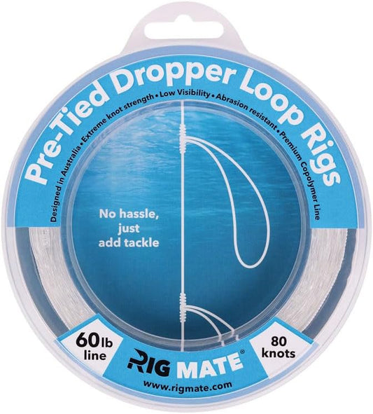 60 lb Pre-Tied Dropper Loop Rigs. Fishing Line Spool. Loops 18 Inches Apart with 5.5 Inch Loop Size. Perfect for Saltwater & Freshwater Fishing. Perfect for Snapper & Other Bottom Feeding Fish.