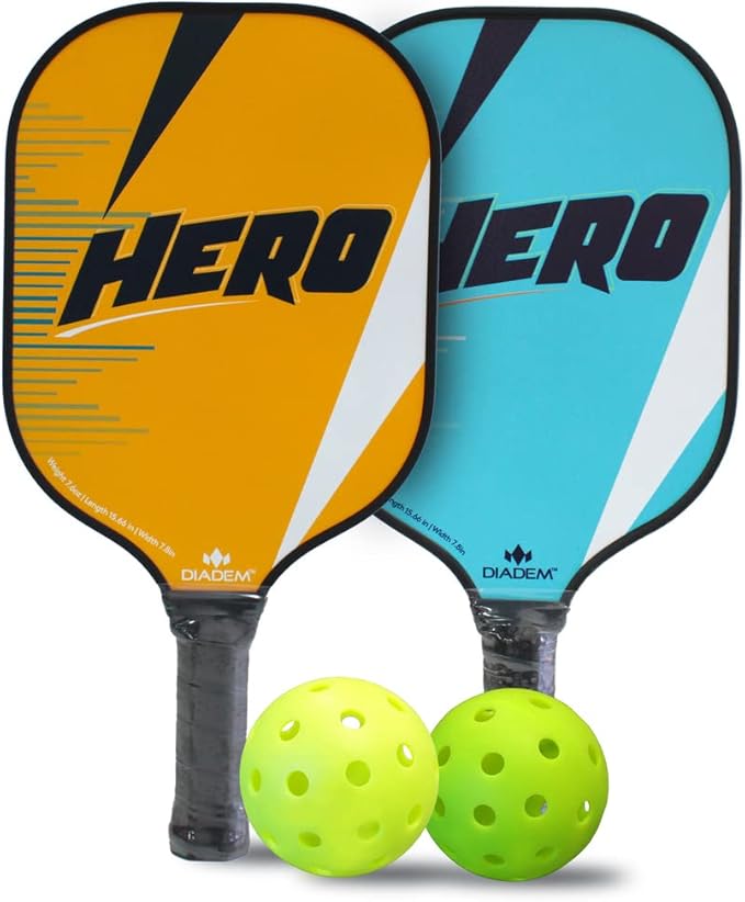 Diadem Hero Pickleball Starter Kit | 2 Lightweight Composite Pickleball Paddles, 2 Universal Indoor/Outdoor Pickleballs and Mesh Carry Bag | USAPA Approved