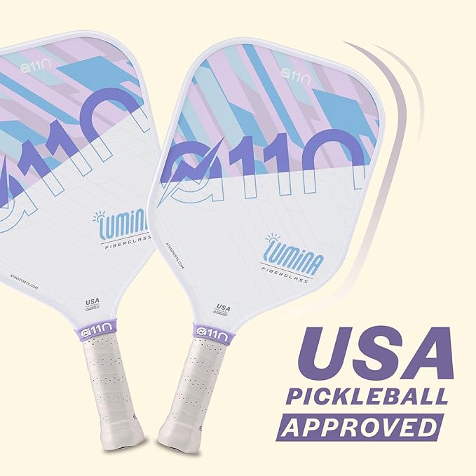 A11N Pickleball Paddles Set of 4 Fiberglass Surface Rackets with 4 Balls and a Bag for Beginners - USAPA Approved, Green & Purple