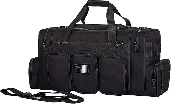 K-Cliffs Tactical Range Duffel Heavy Duty Travel Bag Quality Sport Gear Gym Tote Molle Lockable With US Patch (Combo)