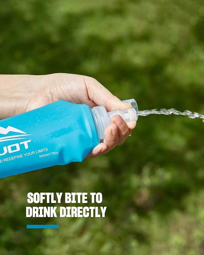 Zelvot Running Vest Soft Flask, BPA-Free 500ml Collapsible Water Bottle for Hydration Backpack, Folding Running Water Bottle for Marathon Hiking Cycling Climbing (Blue, 500 ML)