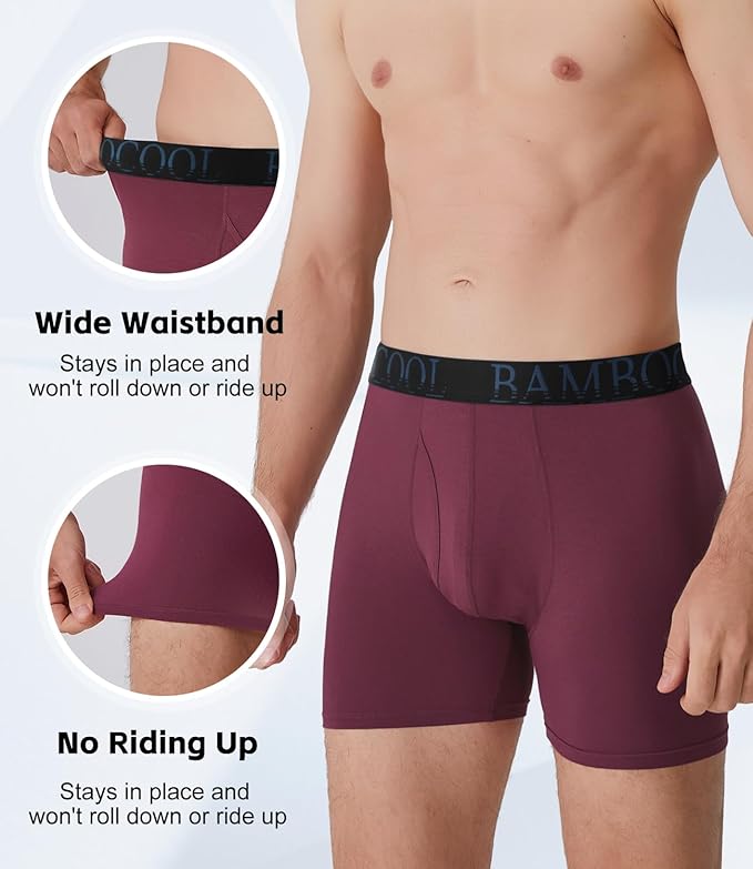 BAMBOO COOL Men's Ultra ComfortSoft Underwear, Moisture Wicking & Breathable No Ride Up Boxer Briefs with Fly, Multipack
