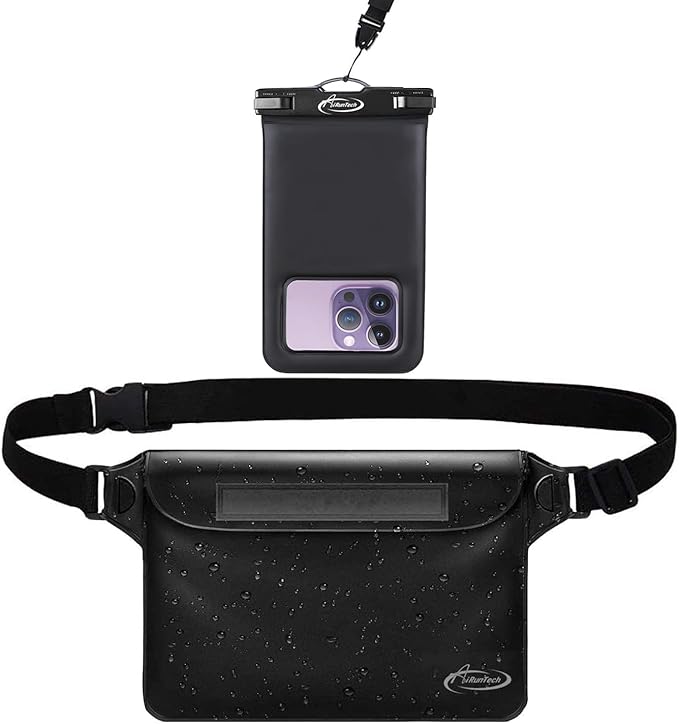 AiRunTech Waterproof Fanny Pack,Waterproof Phone Pouch for iPhone16 15 14 13 12 11 Pro Max,IPX8 Dry Bag for Snorkeling Beach Cruise Kayaking Pool Swimming(Phone Case + Waist Bag 2-Piece Set)