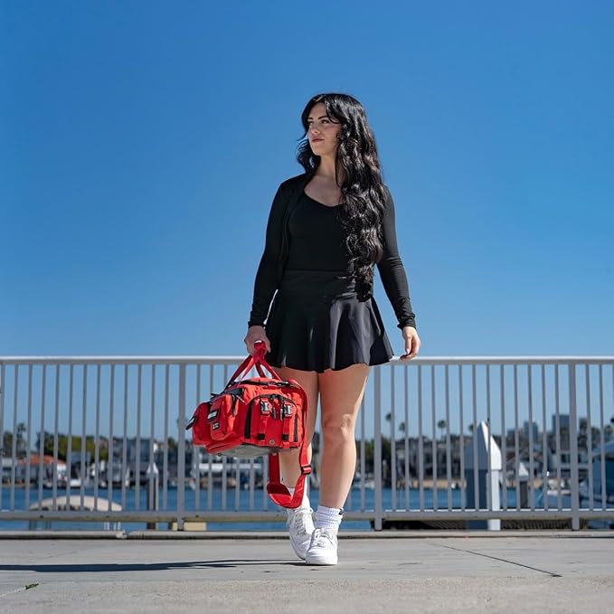 WOLFpak 20L Mini Duffle Bag for Gym & Travel | Waterproof Carry-On Weekender Bag with Shoe Compartment, Hard Bottom, and Tactical Molle System (Elite Red)