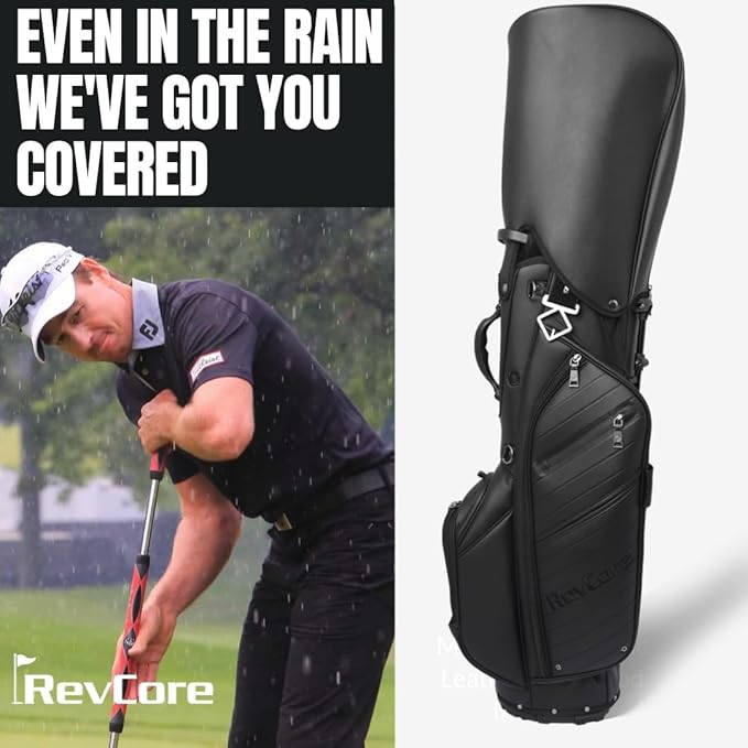 RevCore LT Lightweight Golf Stand Bag by CaddyDaddy – Premium Synthetic Leather Carry Golf Bag for Men & Women with 5-Way Divider, Cooler Pocket, Dual Strap – Golf Bag with Stand