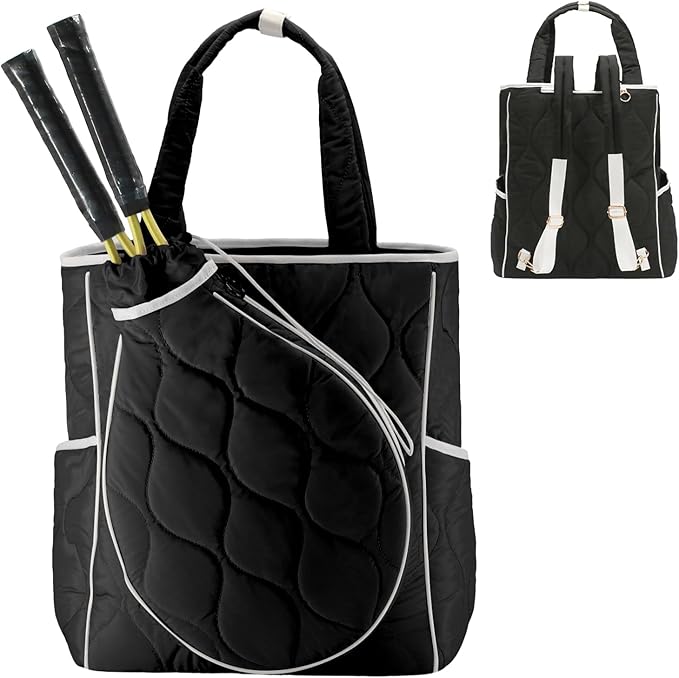 2-in-1 Tennis Tote Bag & Tennis Racket Backpack – Extra-Large Quilted Pickleball Racquet Bags, Water-Resistant & Lightweight for Men & Women