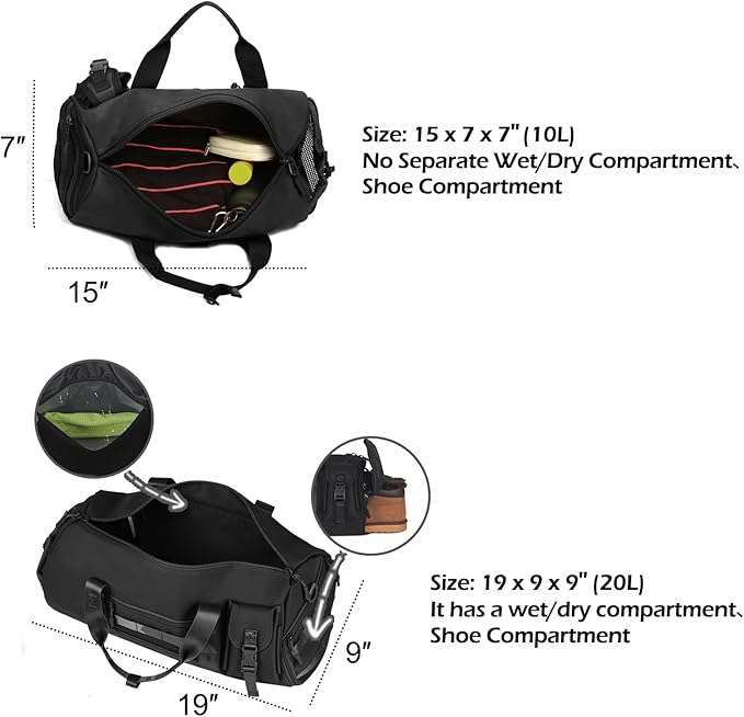 ArcEnCiel Small Tactical Duffle Bag Men Gym Pack Military Molle Shoulder Bags Shoes Storage Sports Handbag with Patch (Black)