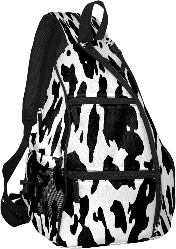 Pickleball Bag Cow Print Pickle Ball Backpack for Women Men Premium Lightweight Crossbody Sling Bag Sports Backpack for Pickleball Paddle Tennis