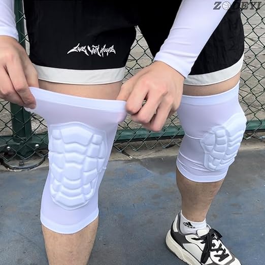 ZODEYI Wrestling Knee Pads Short Knee Sleeve, 2 Pcs Knee Compression Sleeve for Football, Basketball, Volleyball(White_XS_2 Pcs)