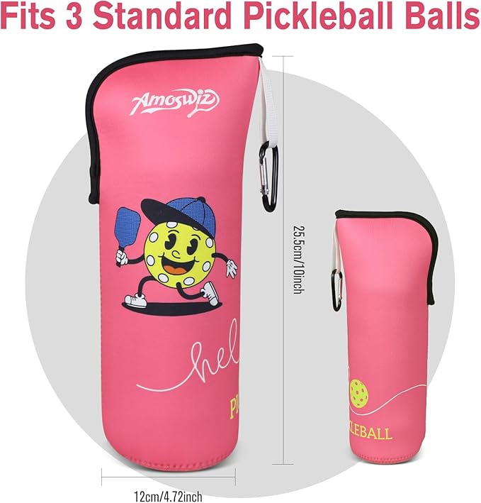 Pickleball Ball Holder - 1 Pc Pickle Ball Storage Bag, Portable Tennis Pouch with Hook for Fence, Premium Neoprene Material Bottle Holder, Pickleball Accessory Black Red Green Yellow Color