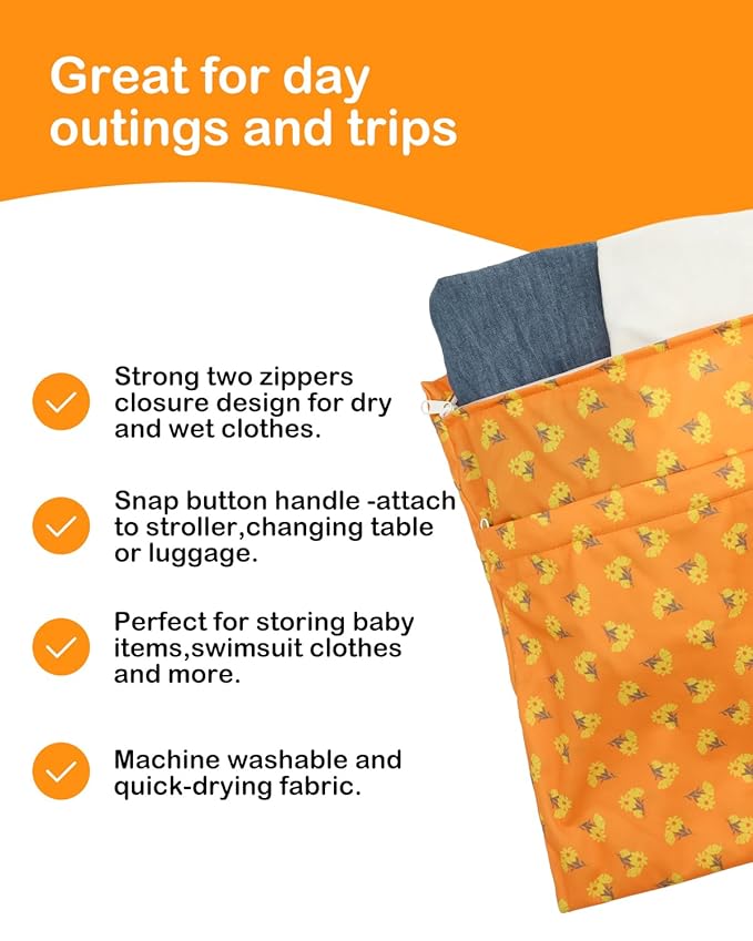 ALVABABY 3pcs Cloth Diaper Wet Dry Bags Waterproof Reusable with Two Zippered Pockets Travel Beach Pool Daycare Soiled Baby Items Yoga Gym Bag for Swimsuits or Wet Clothes 3L-ZM30