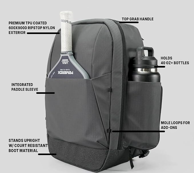 Court Ranger Pickleball Bag – Premium Upright Bag for Paddles, Pickleballs, Metal Fence Hooks, Room For Shoes, Ripstop Waterproof Fabric, 25L Capacity