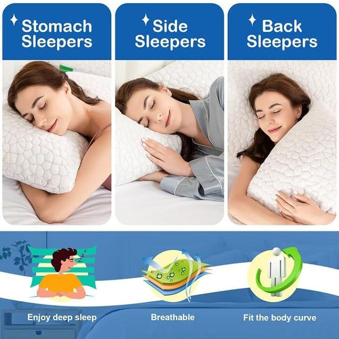 SUPA MODERN Cooling Bed Pillows for Sleeping 1 Pack Shredded Memory Foam Pillows Adjustable Cool Pillow for Side Back Stomach Sleepers Luxury Gel Pillows Standard Size, for Women Men