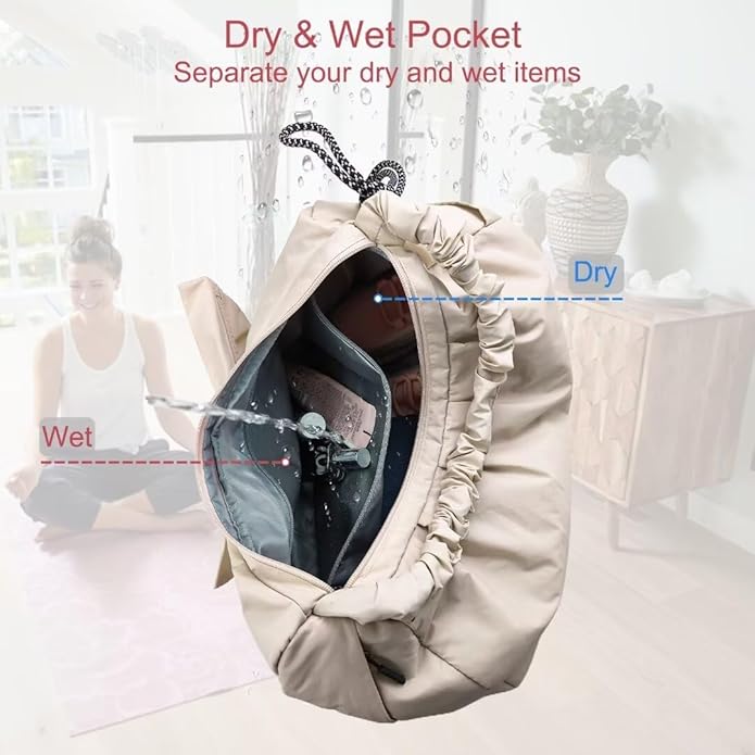 WOLT Gym Bag For Women, Yoga Mat Bag with Shoes Compartment, Wet Pocket and Water Bottle Pocket
