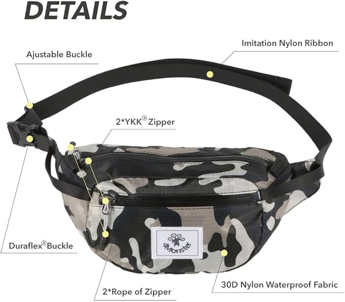 4Monster Hiking Waist Packs Portable,Water Resistant Fanny Bag with Adjustable Strap,Lightweight Crossbody Chest Bag Slim Bag