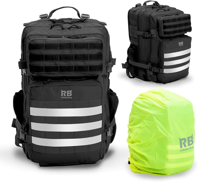 Xtreme 45L Tactical Backpack Large Travel and Gym Backpack with 16-inch Laptop Sleeve, Stick Holder, Double Bottle Pockets, Recycled-Fabric Shell, Reliable Zippers, Rain Cover (Black)