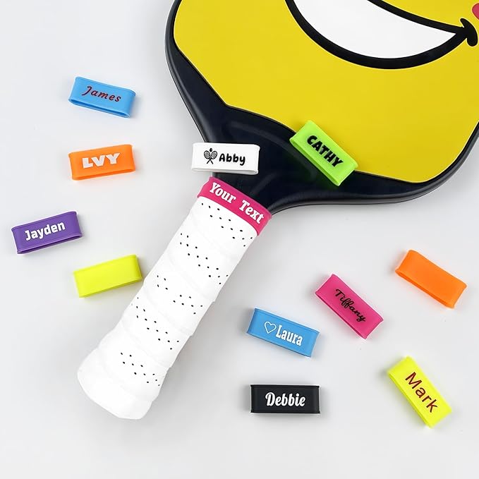 2 Pcs Custom Pickleball Paddle Name Bands - Personalized Silicone Ring Grip Bands for Paddles Grip on Racket Racquetball for Pickleball Lovers