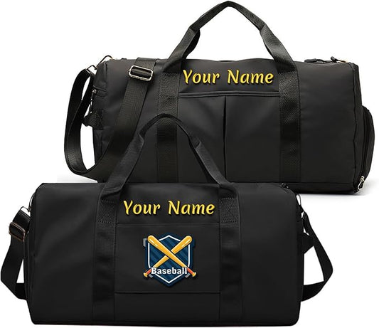 Custom Embroidered Sports Gym Bag, Personalized Duffel Bag Weekender Bag, Overnight Bag, Travel Bag for Women Men - With Shoe Compartment - Dry Wet Separated - Adjustable Shoulder Strap