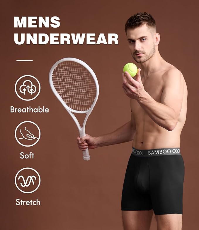 BAMBOO COOL Men's Ultra ComfortSoft Underwear, Moisture Wicking & Breathable No Ride Up Boxer Briefs with Fly, Multipack