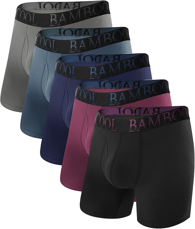 BAMBOO COOL Men's Ultra ComfortSoft Underwear, Moisture Wicking & Breathable No Ride Up Boxer Briefs with Fly, Multipack