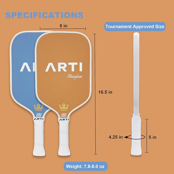 ARTI Pickleball Paddles Set of 2-USAPA Approved Fiberglass Surface Pickleball Set,2 Pickleball Rackets, 4 Balls and 1 Portable Carry Bag