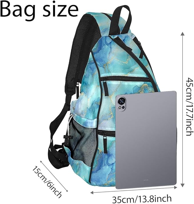 Pickleball Bag Marble Blue Pickle Ball Backpack for Women Men Premium Lightweight Crossbody Sling Bag Sports Backpack for Pickleball Paddle Tennis