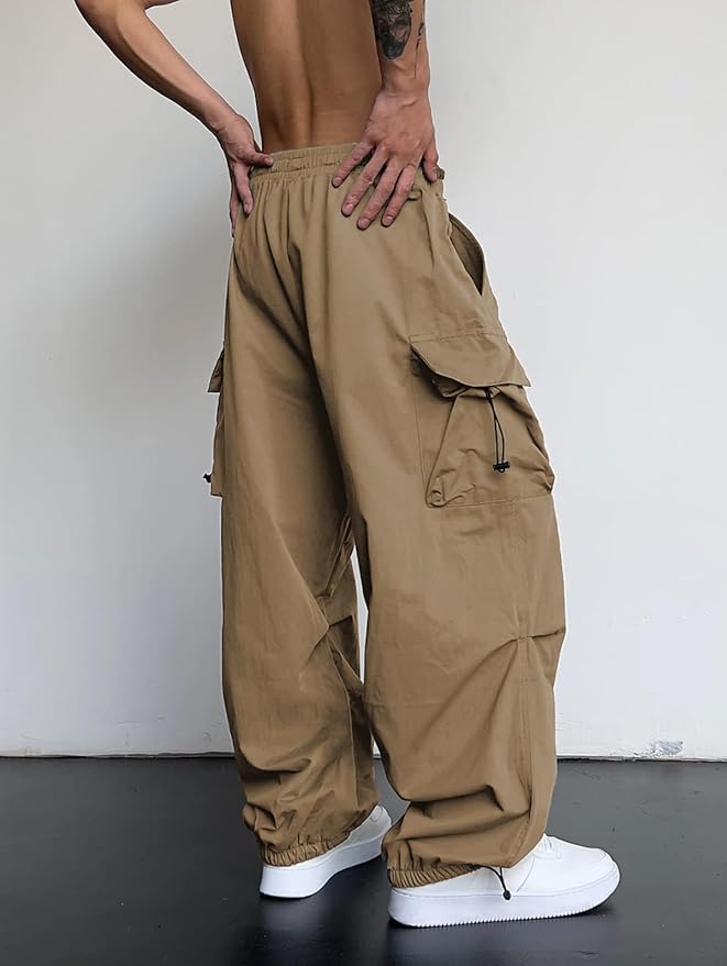 ZAFUL Men's Parachute Pants Casual Baggy Cargo Drawstring Trouser