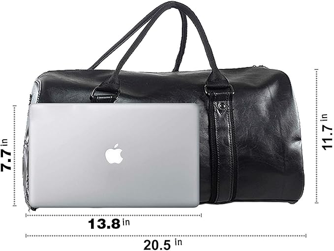 Leather Travel Bag with Shoe Pouch, Waterproof Weekender Overnight Bag, Carry On Duffel Bag for Men Women-Black