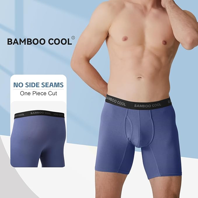 BAMBOO COOL Men's Ultra ComfortSoft Underwear, Moisture Wicking & Breathable No Ride Up Boxer Briefs with Fly, Multipack