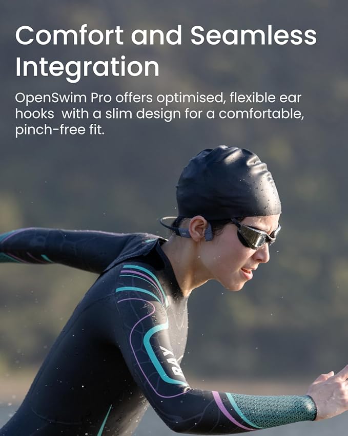 SHOKZ OpenSwim Pro - Open-Ear Bluetooth & MP3 Bone Conduction Sport Headphones, Swimming Headphones, IP68 Waterproof, Grey