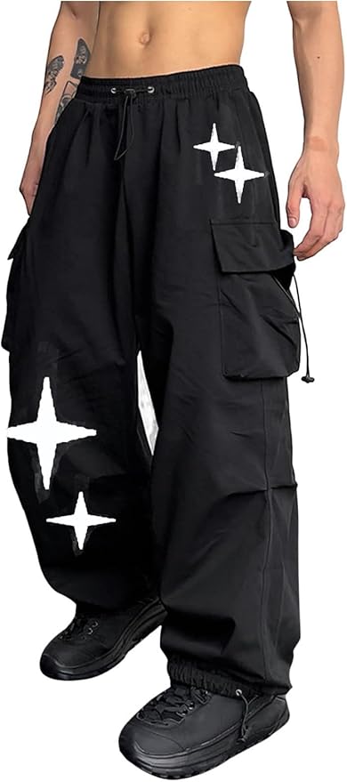 ZAFUL Men's Parachute Pants Casual Baggy Cargo Drawstring Trouser