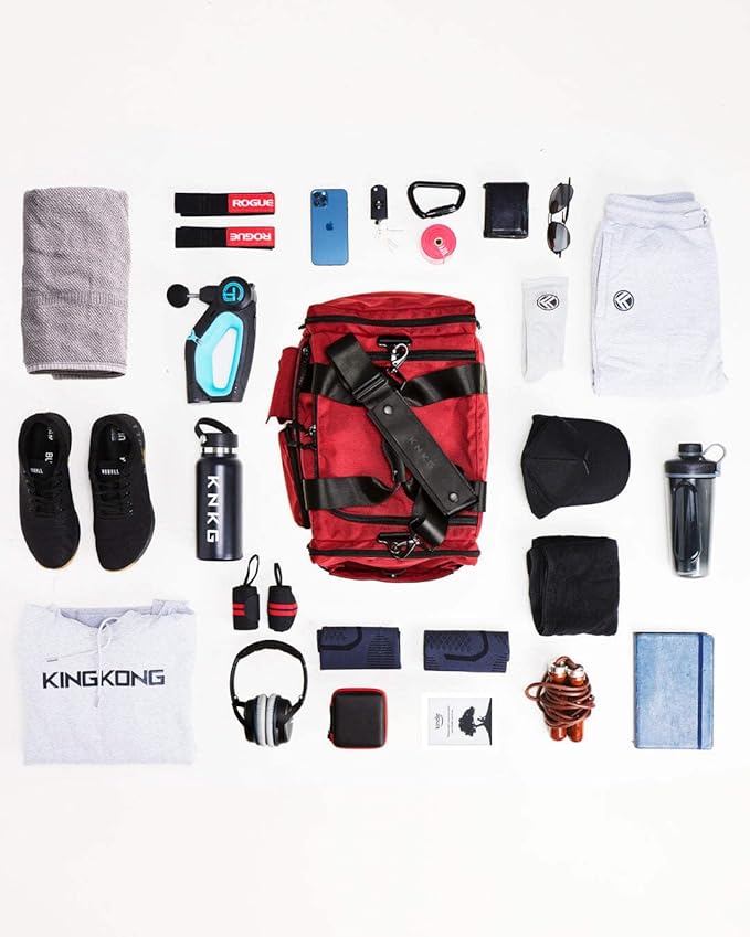 KNKG PLUS 63L Large Duffel Bag – Spacious, Durable Gym Bag with Dual Shoe Storage, Multiple Compartments & YKK Zippers for Fitness & Travel - Redwood (Redwood, Small 33L)