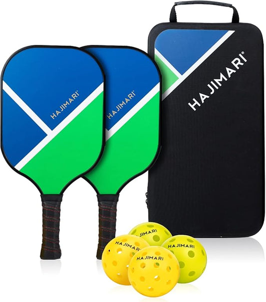 HAJIMARI USAPA Pickleball Set - Pickle Ball Rackets 4 Pack with Indoor Outdoor Balls, Carry Bag | Lightweight Honeycomb Core Carbon Fiber Paddle | Beginner and Professional Play