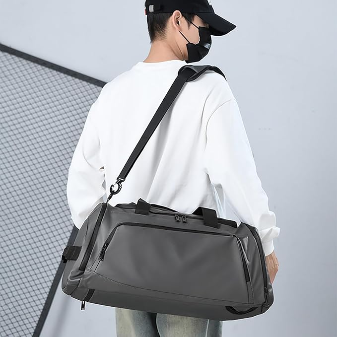 3 In 1 Gym Backpack With Shoes Compartment,55L Large Capacity Weekender Daypack,Waterproof Luggage Bag,Lightweight Travel Duffels Sports Handbag,All Purpose Workout Bag(Gray)