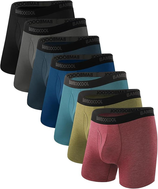 BAMBOO COOL Men's Underwear Breathable Boxer Briefs with Fly Moisture-Wicking Lightweight Underwear 7-Pack