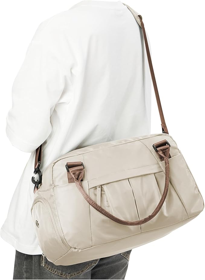 Small Gym Bag with Shoe Compartment, Workout Sport Duffle Bag for Women Travel,Waterproof Shoulder Overnight Bag Lightweight Carry on Tote Bag for Swim, Yoga, Dance, Beige