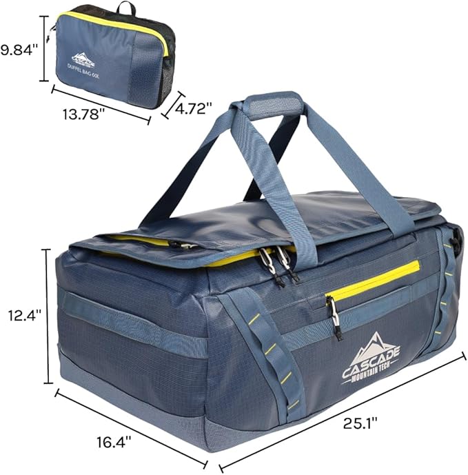 Cascade Mountain Tech 60L Duffle Bag, Convertible Travel Duffel Bag for Men Women, Water Resistant & Tear Resistant