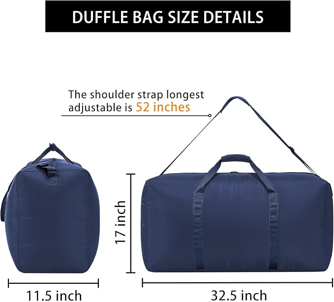 105L Extra Large Duffel Bag 32.5 inch Travel Duffel Bag lightweight Luggage Bag-Navy