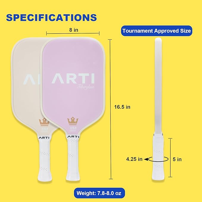 ARTI Pickleball Paddles Set of 2-USAPA Approved Fiberglass Surface Pickleball Set,2 Pickleball Rackets, 4 Balls and 1 Portable Carry Bag