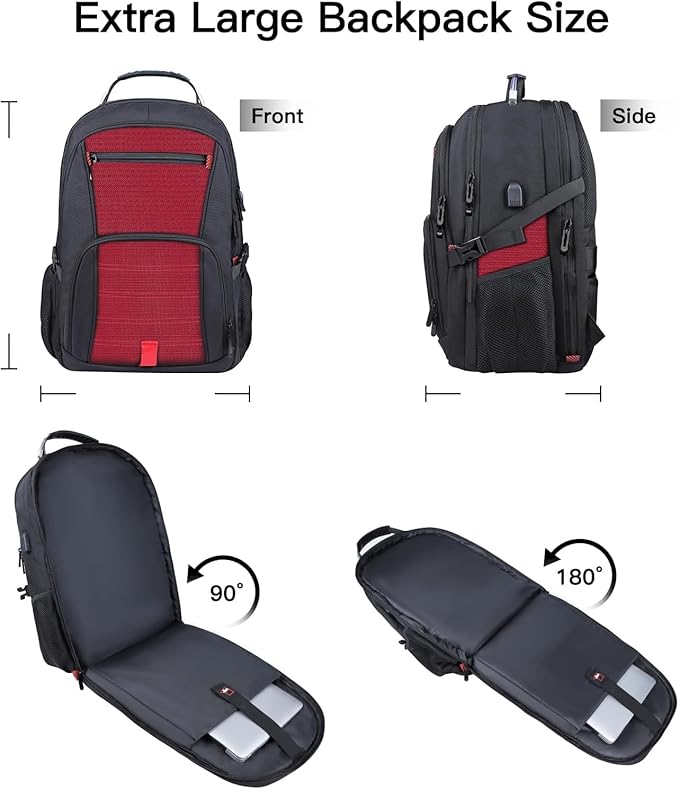 ANTERK Extra Large Laptop Backpack, 18.4 Inch Laptop Backpacks for Men Women with USB Port, 55L Anti Theft Water Resistant College Bussiness TSA Airline Approved Work Computer Backpack, Red