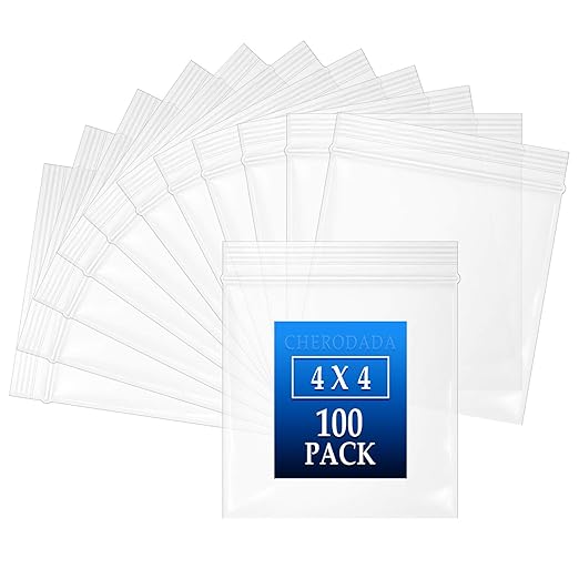 Zip Small Plastic Bags, 4x4 inch (100 pcs) 2 Mil, Clear Resealable Poly Bag for Jewelry, Gift, Candy, Pill, Snack, Storage, coin, Business Baggies