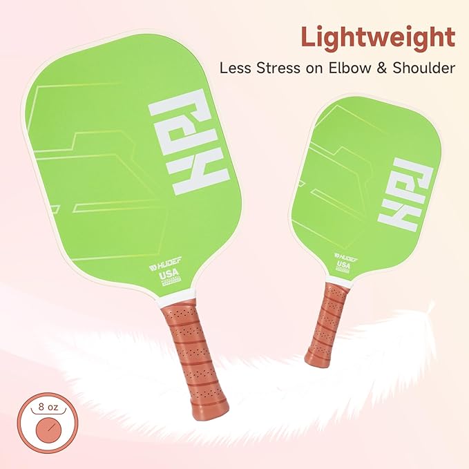 HUDEF USAPA Pickleball Paddles Set: Graphite & Fiberglass Honeycomb Core, 4 Outdoor Balls, PU Leather Carry Bag