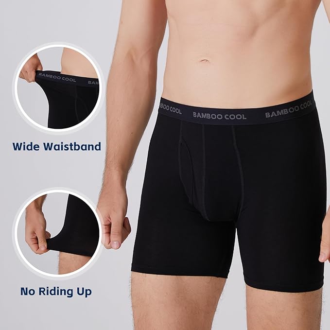 BAMBOO COOL Men's Ultra ComfortSoft Underwear, Moisture Wicking & Breathable No Ride Up Boxer Briefs with Fly, Multipack