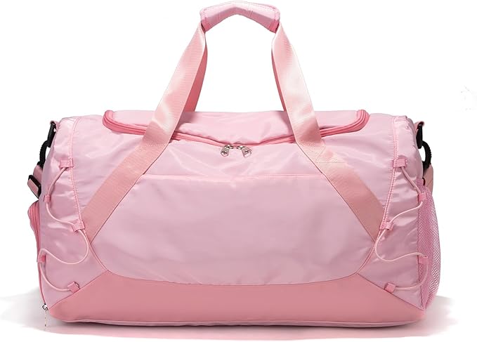 Gym Bag for Women Men Duffle Bag for Travel with Shoes Compartment and Wet Pocket Small Carry on Weekender Bags for Sports Overnight Fitness Yoga Dance Workout Swimming Hospital Tote (Pink)