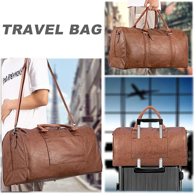 seyfocnia Oversized Duffle Travel Bag Waterproof Leather Weekend Bag Large Carry On Large Carry On Hangbag for Mens or Women