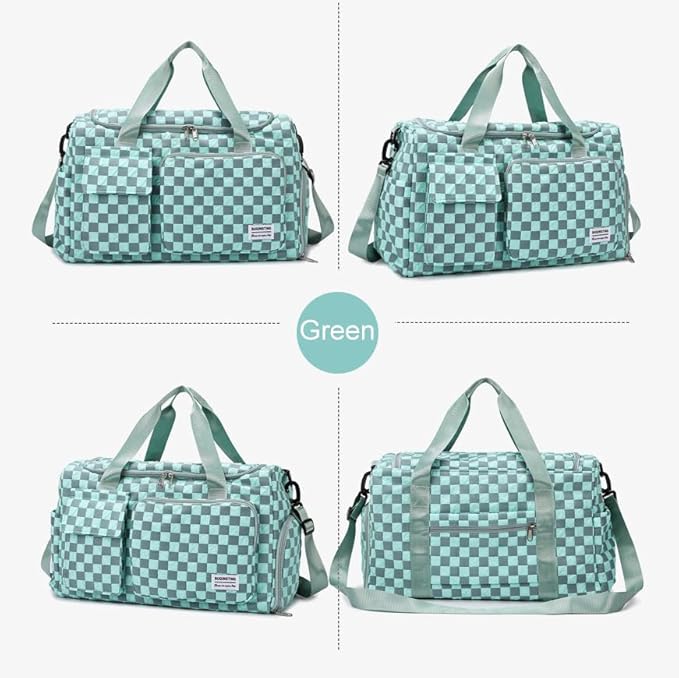 Weekender Duffel Sport Gym Bag Overnight Travel duffle Bags with Shoe Compartment Wet Pocket Tartan Green