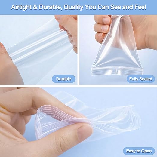 Zip Small Plastic Bags, 4x4 inch (100 pcs) 2 Mil, Clear Resealable Poly Bag for Jewelry, Gift, Candy, Pill, Snack, Storage, coin, Business Baggies