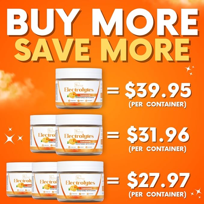 Zero Sugar - Tangerine Electrolytes Powder - Refreshing Hydration - Caffeine Free Energy with All Natural Ingredients - Vegan, Keto & Paleo - Sugar Free Electrolytes Hydration Drink Mix - 30 Servings