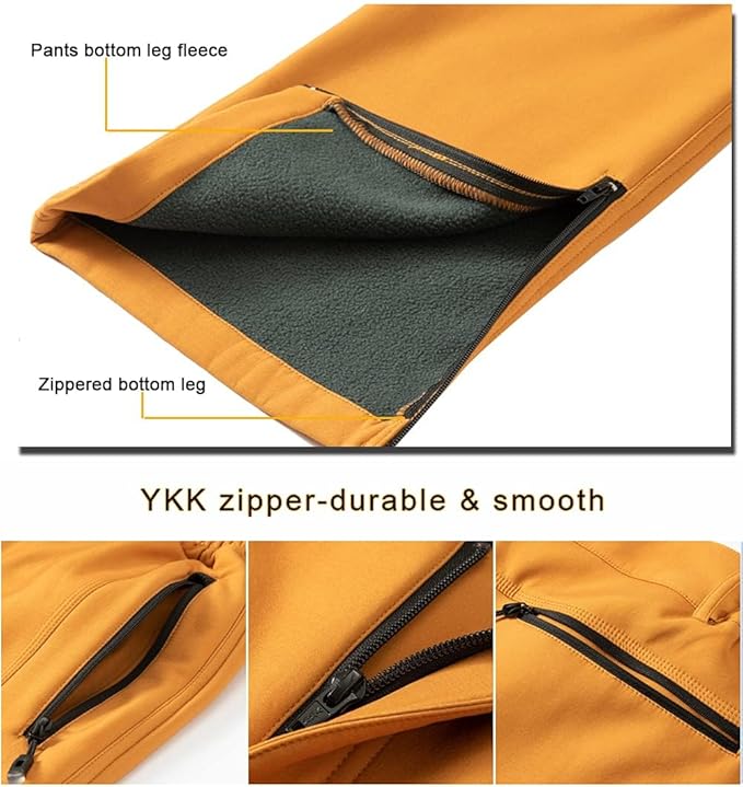 Gash Hao Mens Snow Ski Waterproof Softshell Snowboard Pants Outdoor Hiking Fleece Lined Zipper Bottom Leg