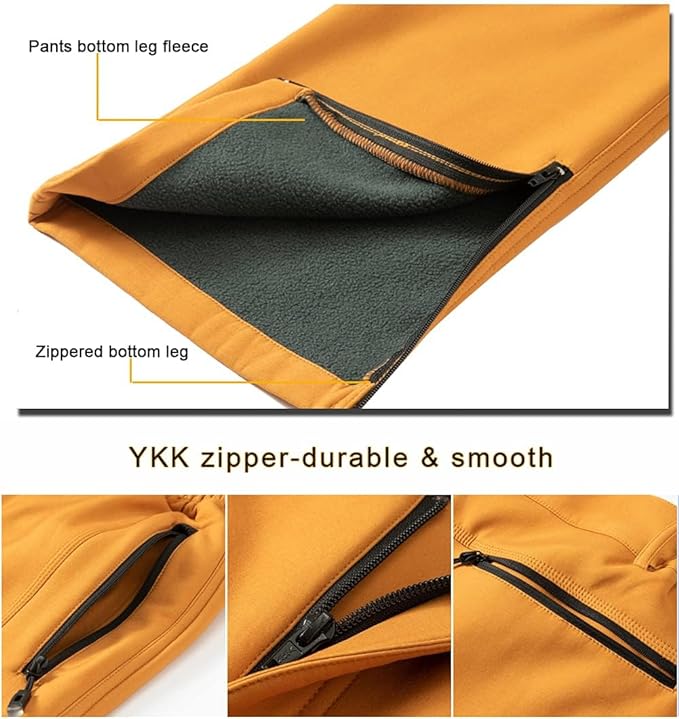 Gash Hao Mens Snow Ski Waterproof Softshell Snowboard Pants Outdoor Hiking Fleece Lined Zipper Bottom Leg